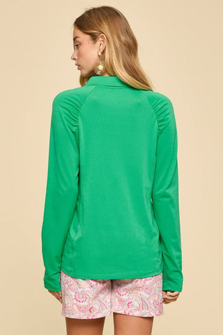 Marina Half-Zip Sporty-Chic Long Sleeve Blouse