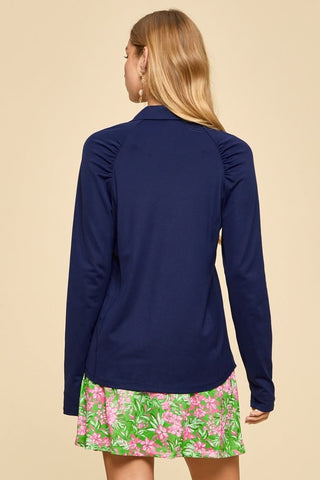 Marina Half-Zip Sporty-Chic Long Sleeve Blouse