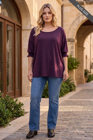 Smocked Sleeve Poncho Blouse | Wrinkle-Free Luxe Drape (Plus)