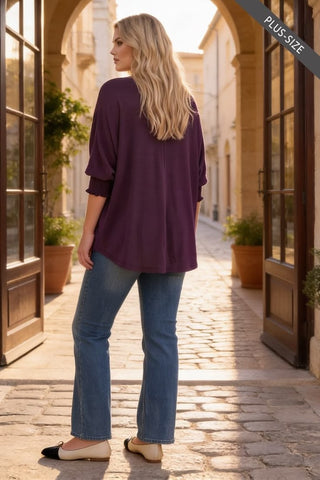 Smocked Sleeve Poncho Blouse | Wrinkle-Free Luxe Drape (Plus)
