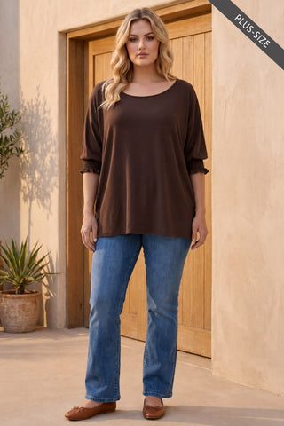 Smocked Sleeve Poncho Blouse | Wrinkle-Free Luxe Drape (Plus)