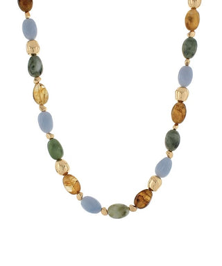 Blue & Amber Marbled Bead Statement Necklace