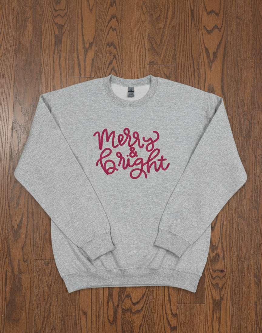 Gray Merry & Bright sweatshirt with pink script lettering – The Pink Doxie Boutique