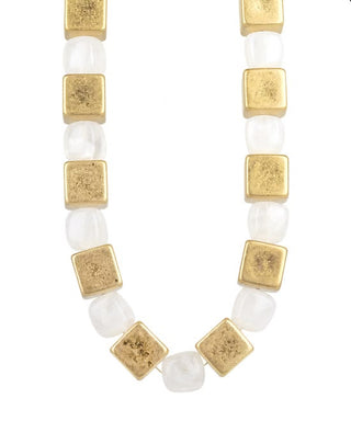 Matte Gold & Luminous Opaline Bead Necklace