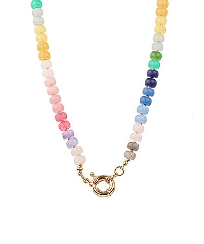 Multi-color beaded necklace with gold clasp