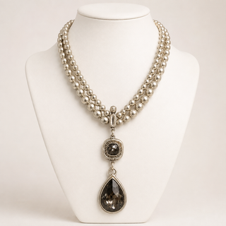 Handmade Pewter Necklace with Smoky Crystal Pendant