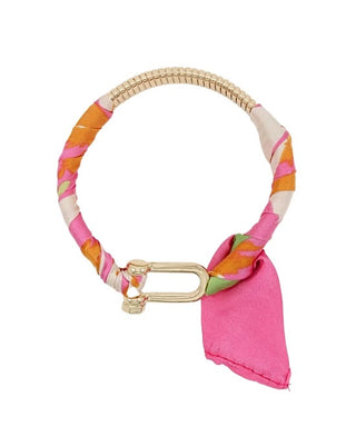 Equestrian Chic: Pink Floral Scarf & Gold Horsebit Stretch Bracelet