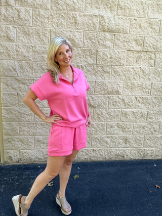 Scuba Pleat Casual Short in Pink