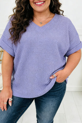 Wisteria Relaxed V-Neck Plus Size Waffle Knit Top