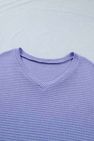 Wisteria Relaxed V-Neck Plus Size Waffle Knit Top