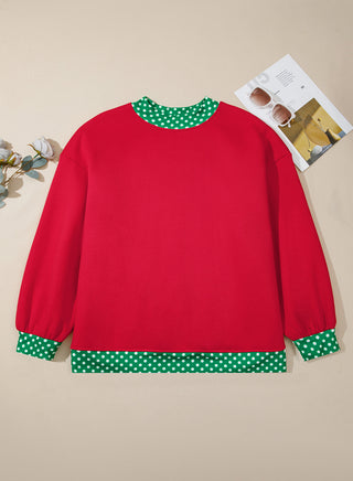 Plus Size Red Polka Dot Patchwork Sweatshirt