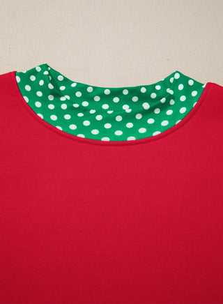Plus Size Red Polka Dot Patchwork Sweatshirt