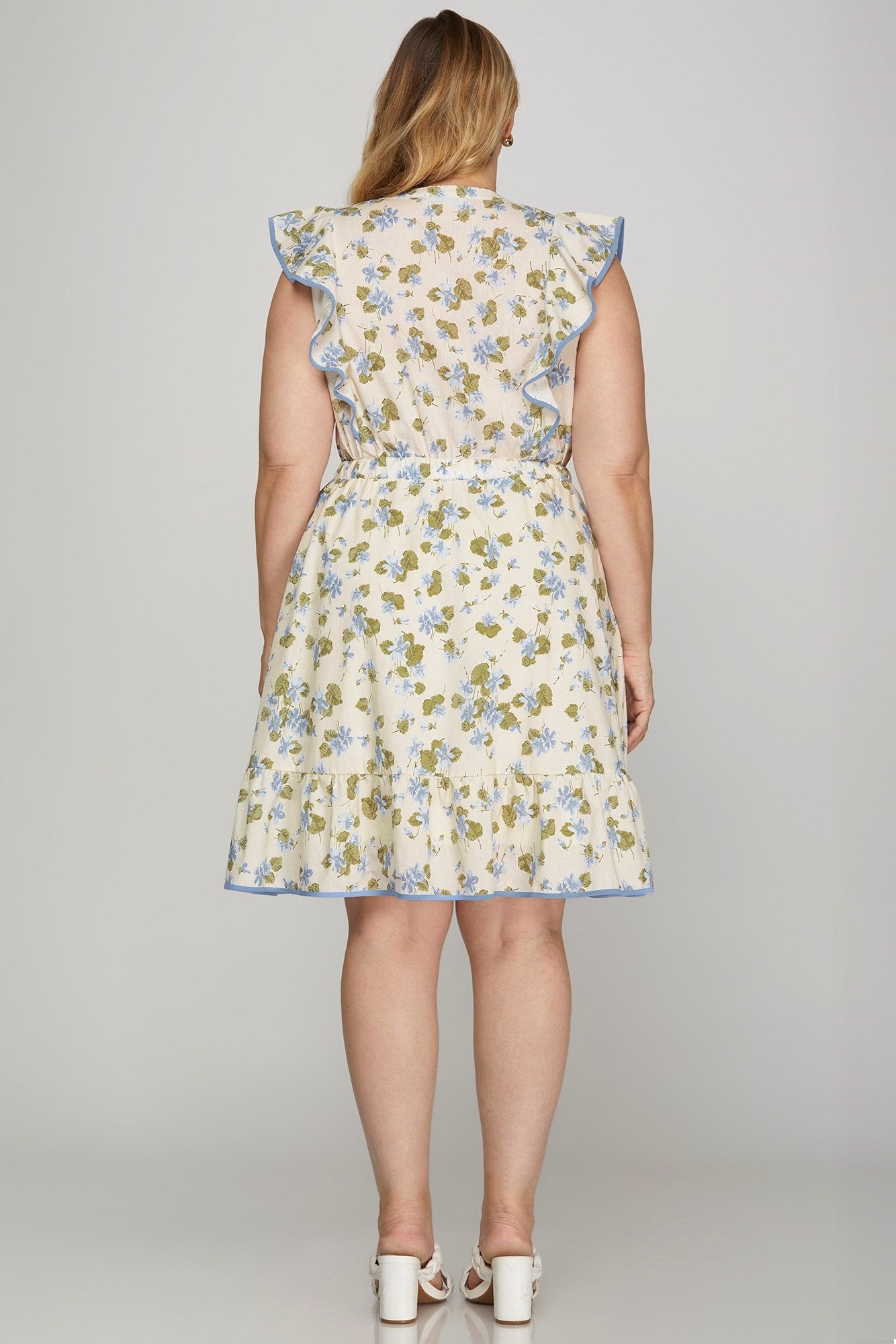 Plus Flutter Sleeve Pintuck Floral Dress - Dress
