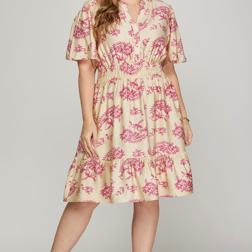 Plus Bell Sleeve Printed Mini Dress - Dress