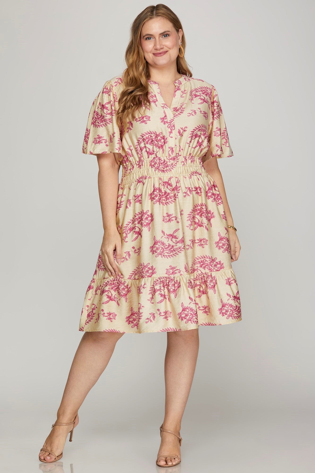 Plus Bell Sleeve Printed Mini Dress - Dress