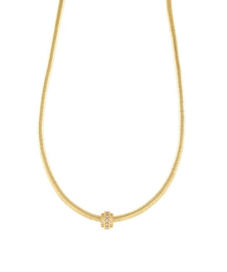 Crystal Pavé Barrel Omega Chain Necklace – 16" Gold-Tone Finish