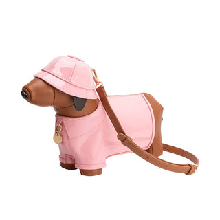 Rainy Doxie: Dachshund Vegan Leather Crossbody Bag