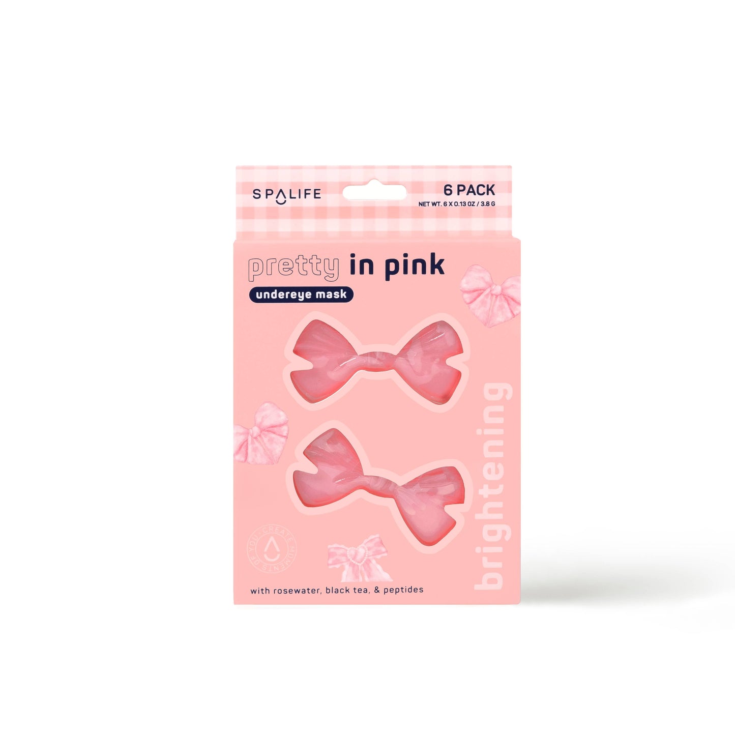 Pretty in Pink bow-shaped undereye masks infused with rosewater, caffeine, and peptides — brightening eye treatment from The Pink Doxie Boutique