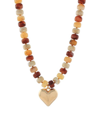 Ivory Multi Puffy Heart Rondelle Necklace – Gold Charm Statement