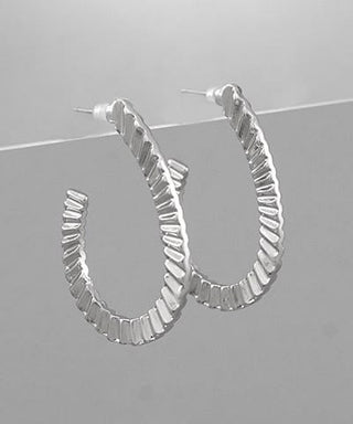 Rhodium Ripple: Textured Modern Teardrop Earrings