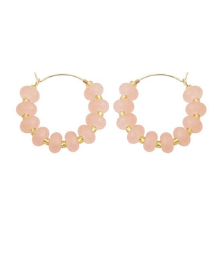 Blush Pink Rondelle Beaded Hoop Earrings