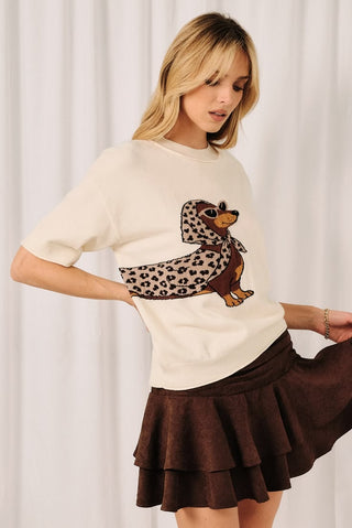 "Glamour Doxie" Half-Sleeve Sweater