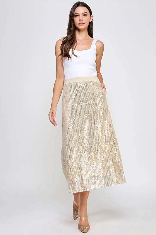 Champagne Dreams Sequin Midi Skirt - Glamour Meets Comfort