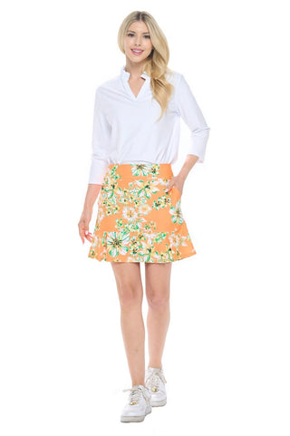 Judith Orange Floral Pleated Golf Skort