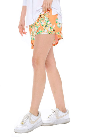 Judith Orange Floral Pleated Golf Skort