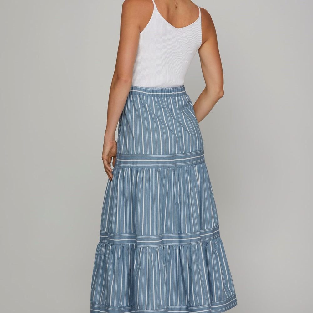 
                  
                    Denim Stripe Midi Skirt with Pockets - Dress
                  
                