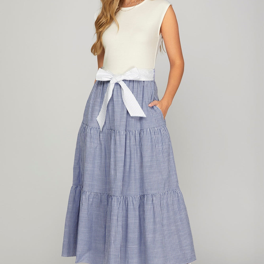 Knit & Woven Combo Tiered Midi Dress - Dress