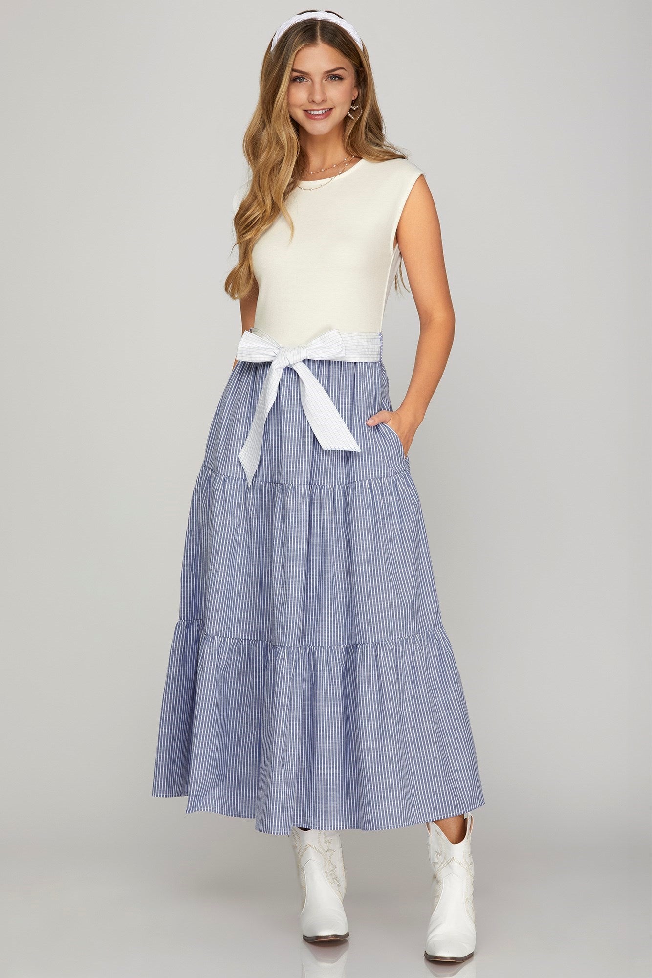 Knit & Woven Combo Tiered Midi Dress - Dress