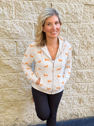 Dachshund Print Zip-Up Hoodie