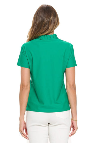 Emerald Pleated Collar Polo