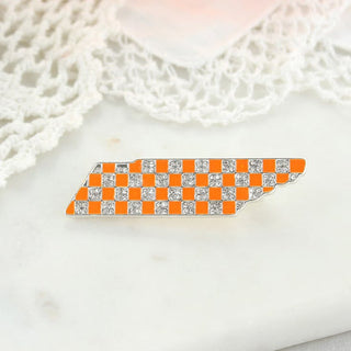 University of Tennessee Volunteers Crystal Checkerboard State Pin – Silver & Orange