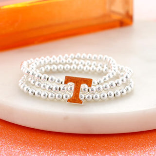 Tennessee Volunteers Power T Glitter Logo Stretch Bracelet Set – Silver