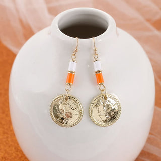 University of Tennessee Gold Tri-Star & Orange Bead Dangle Earrings