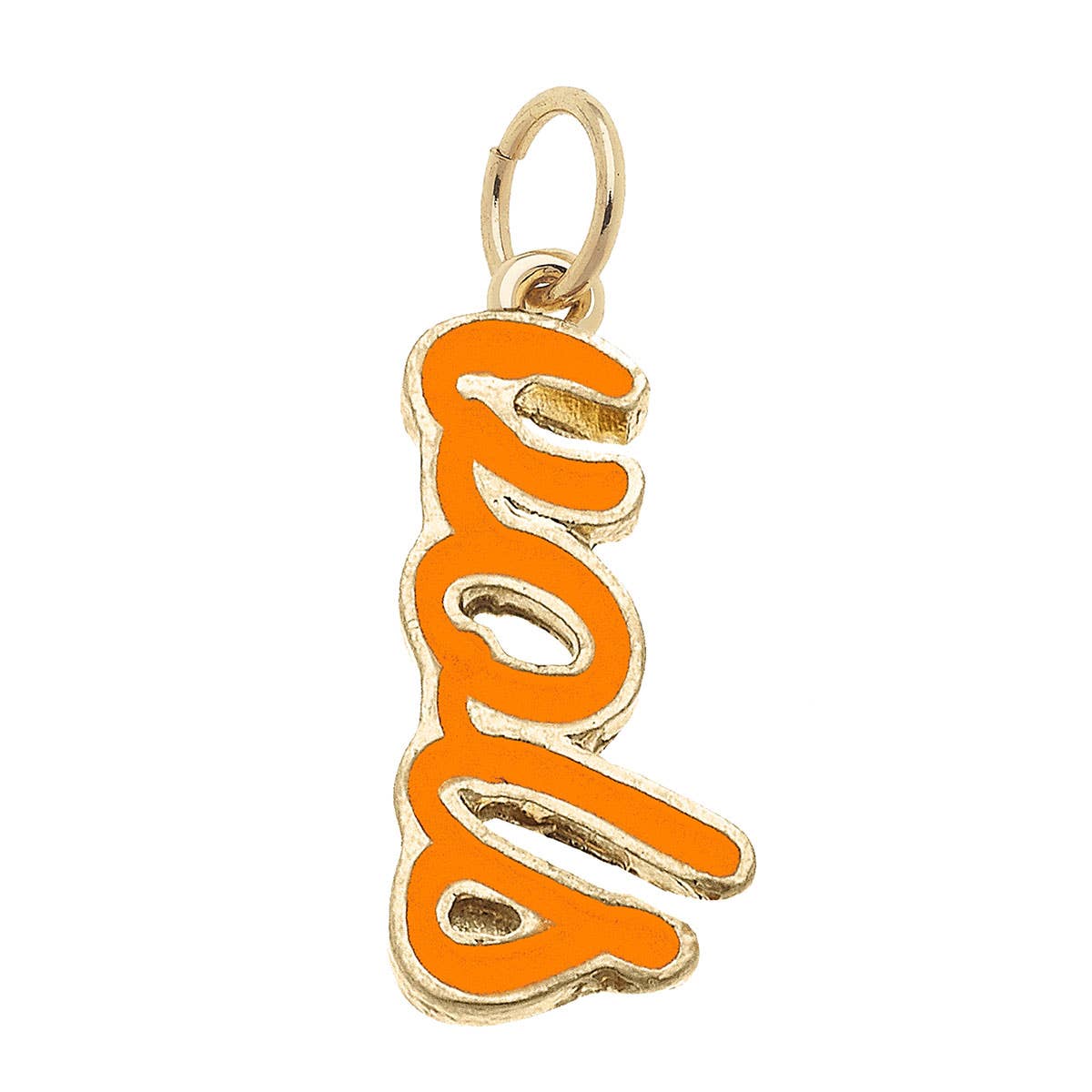 Orange Tennessee Volunteers enamel script charm with gold trim.