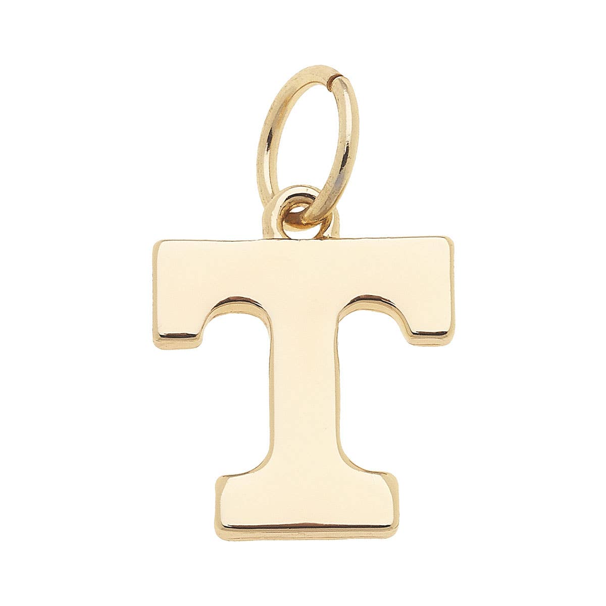 Gold Tennessee “T” logo charm pendant with polished finish.