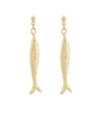 Golden Glimmer Hammered Fish Dangle Earrings