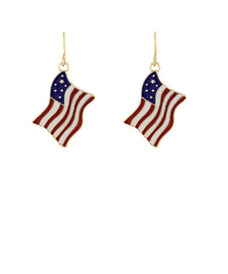 Patriotic Wavy USA Flag Enamel Dangle Earrings