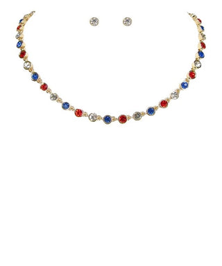 Patriotic USA Framed Stone Necklace & Stud Earring Set