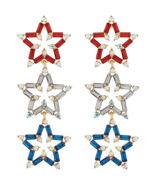 Patriotic USA Star Baguette Earrings
