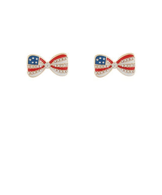 Patriotic Crystal Pavé American Flag Bow Earrings