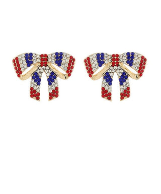 Sparkling Patriotic Crystal Bow Earrings – USA Pave Ribbon