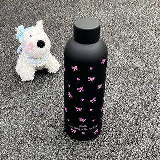 Coquette Aesthetic Matte Black Bow Stainless Steel Thermos Cup
