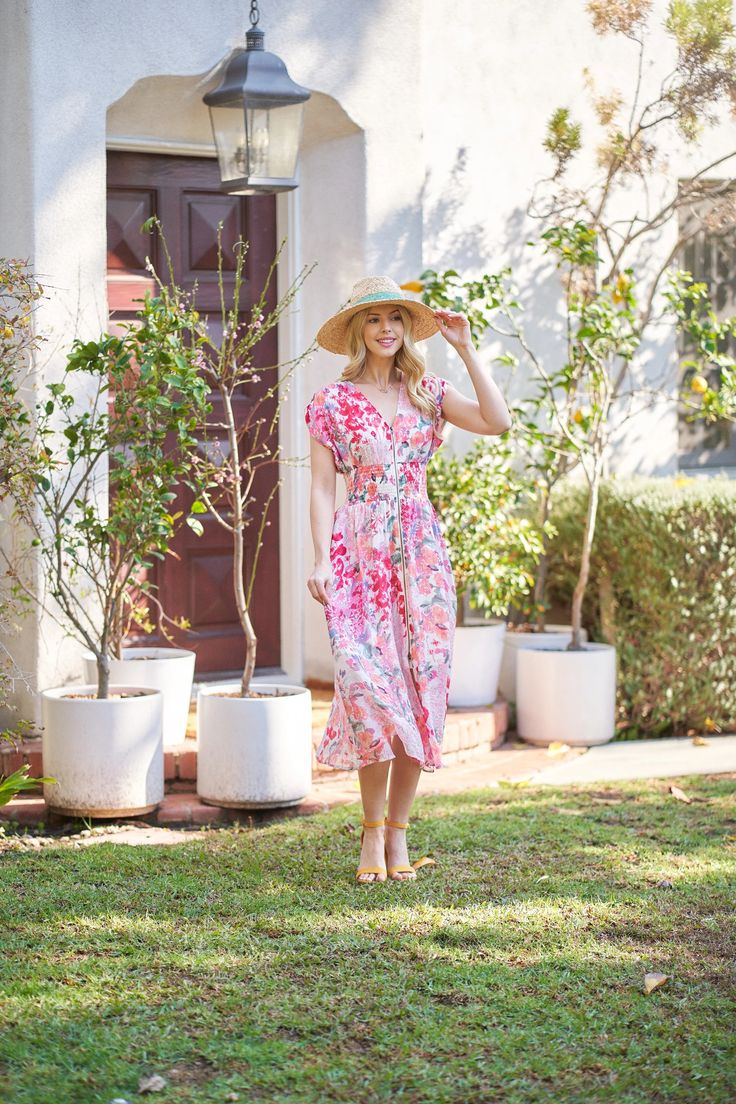 Smocked Floral Midi Dress