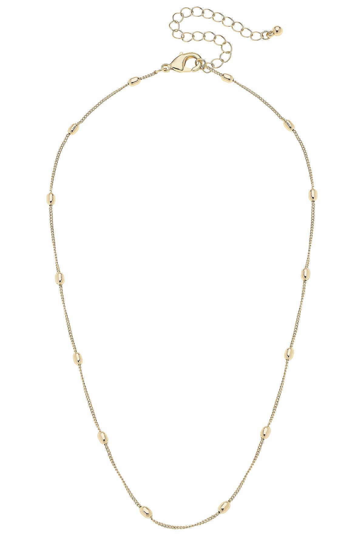Wynona Dainty Charm Necklace Base in shiny gold with bead accents and adjustable extender.