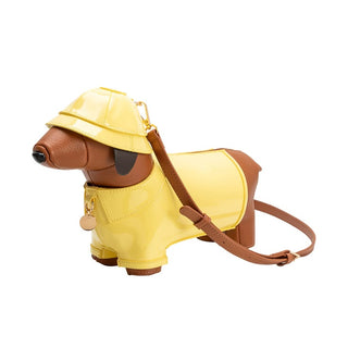 Rainy Doxie: Dachshund Vegan Leather Crossbody Bag