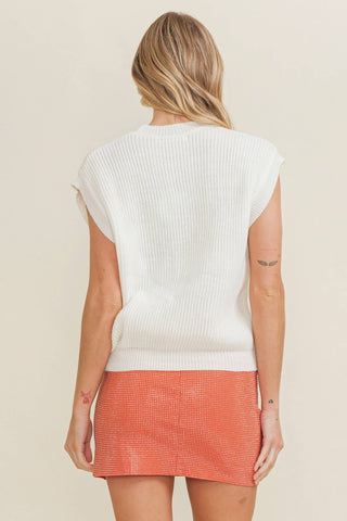 CSW10210Y - 'TENN" EMBROIDERED SLEEVELESS SWEATER TOP: Ivory / S